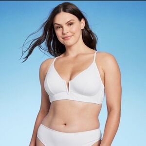 Shade & Shore Ribbed Longline V-Wire Bikini Top White 38D